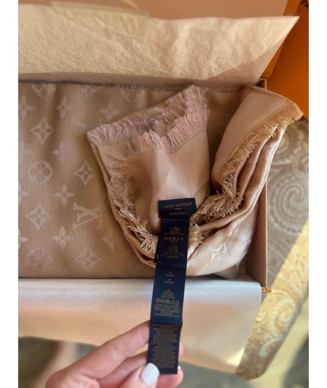 LOUIS VUITTON Розовый шерстяной платок, фото 3