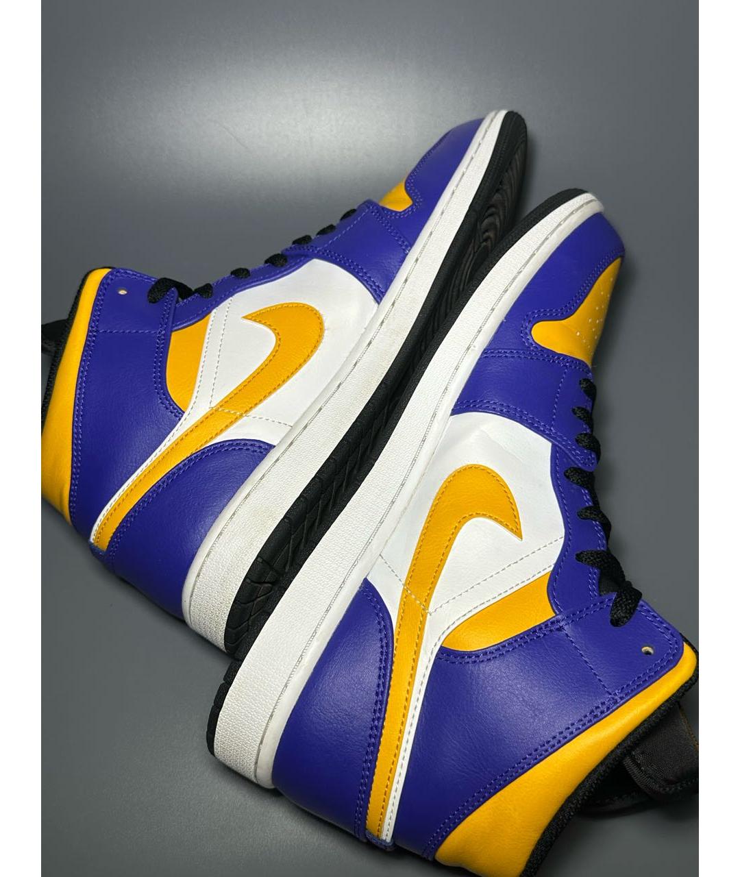 JORDAN Фиолетовые кожаные высокие кроссовки / кеды, фото 7