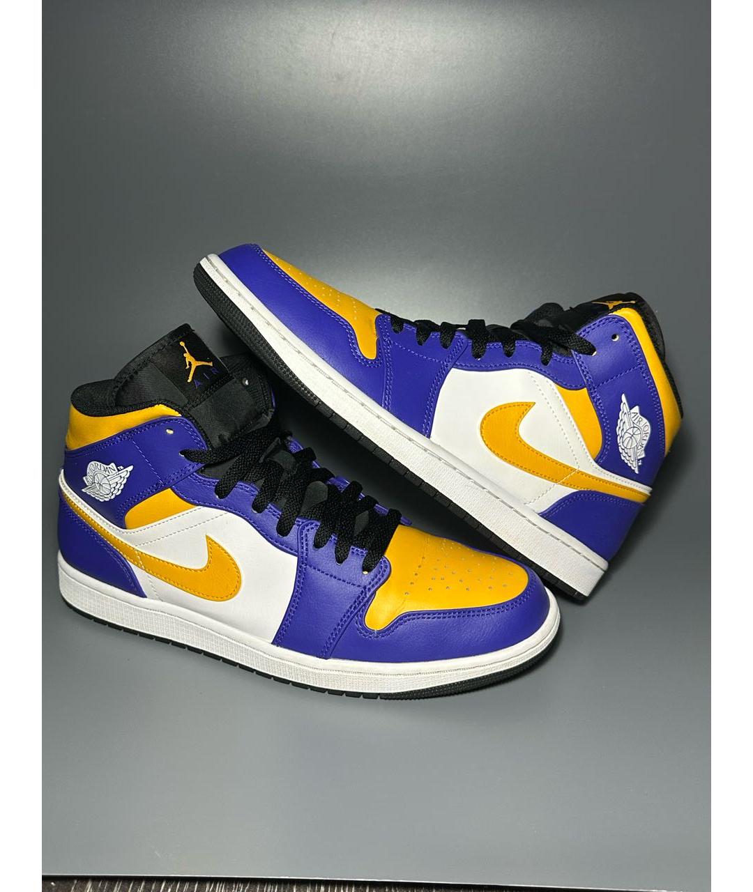 JORDAN Фиолетовые кожаные высокие кроссовки / кеды, фото 6