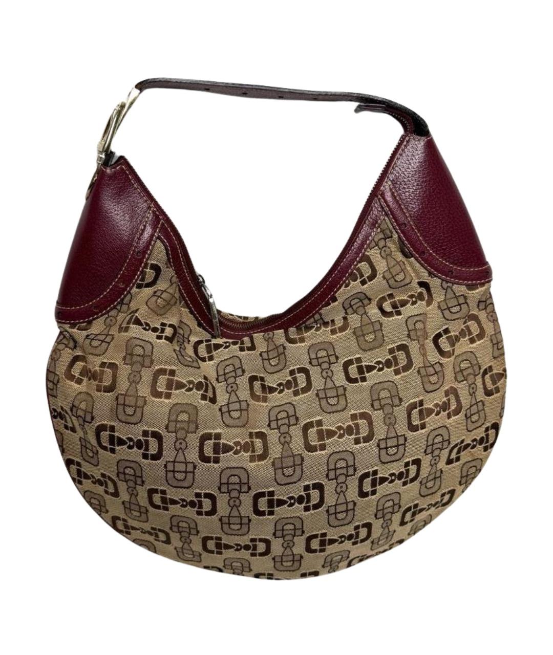 GUCCI Коричневая тканевая сумка с короткими ручками, фото 1