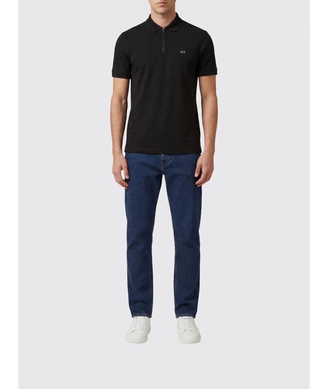 ARMANI EXCHANGE Темно-синее вискозное поло с коротким рукавом, фото 2
