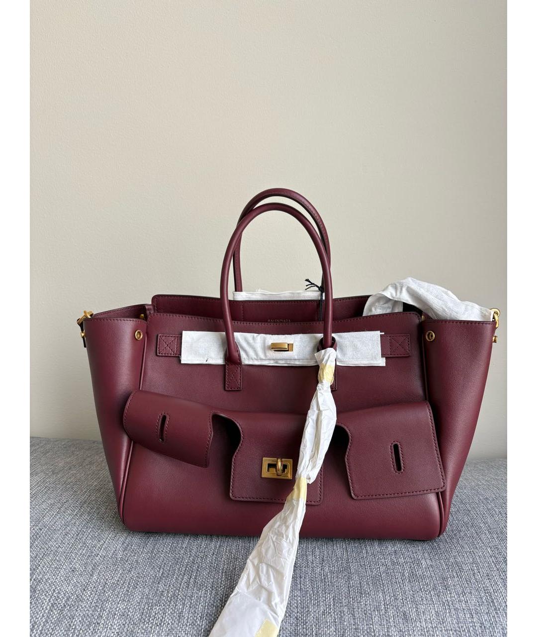 BALENCIAGA Бордовая кожаная сумка с короткими ручками, фото 6