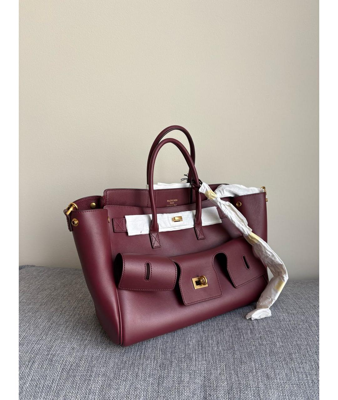 BALENCIAGA Бордовая кожаная сумка с короткими ручками, фото 2