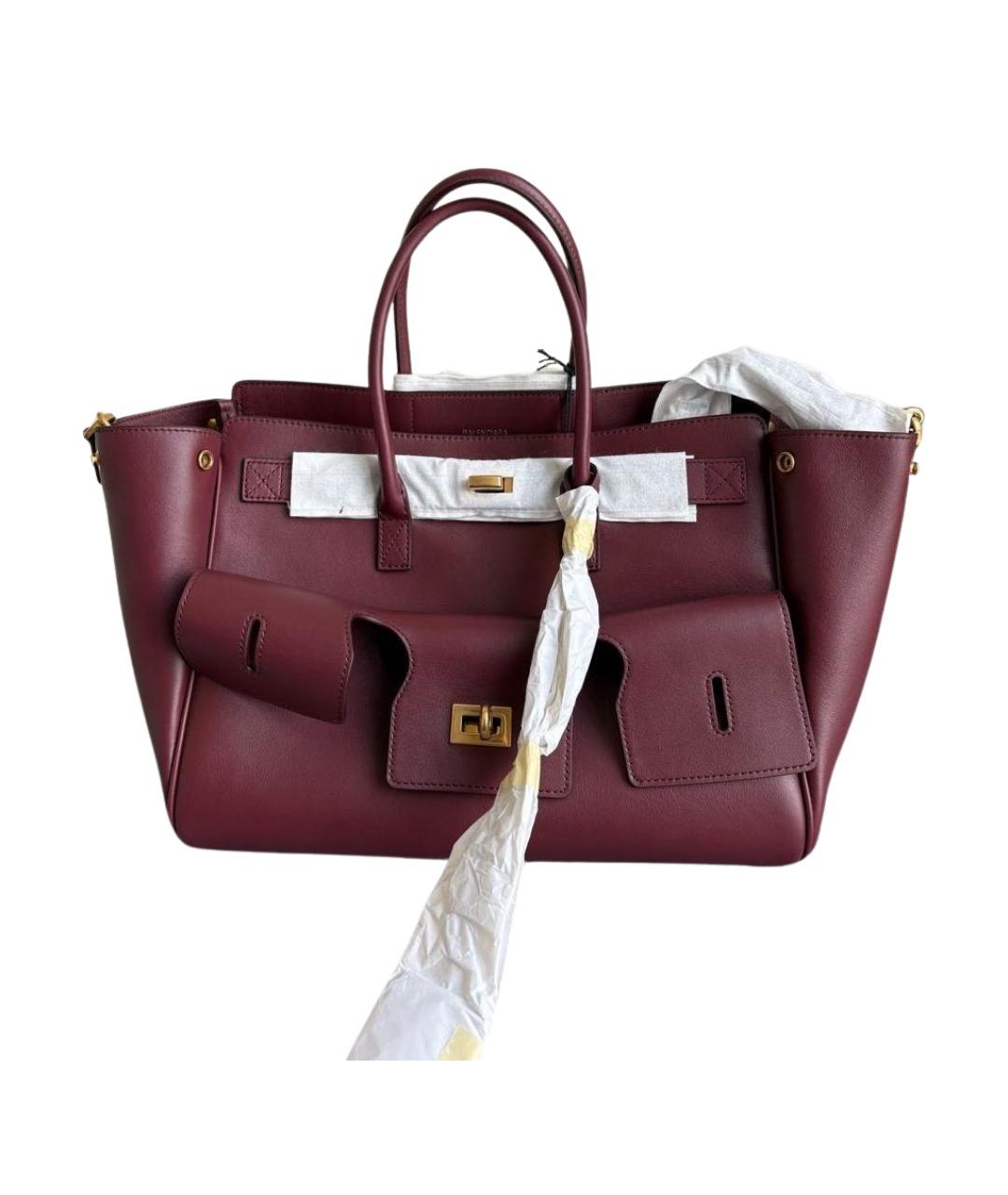 BALENCIAGA Бордовая кожаная сумка с короткими ручками, фото 1