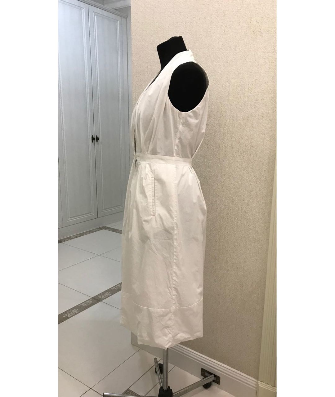 PIAZZA SEMPIONE Белое хлопко-эластановое повседневное платье, фото 6