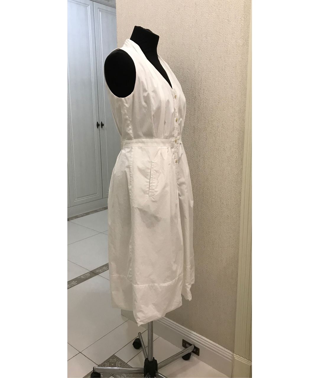 PIAZZA SEMPIONE Белое хлопко-эластановое повседневное платье, фото 5