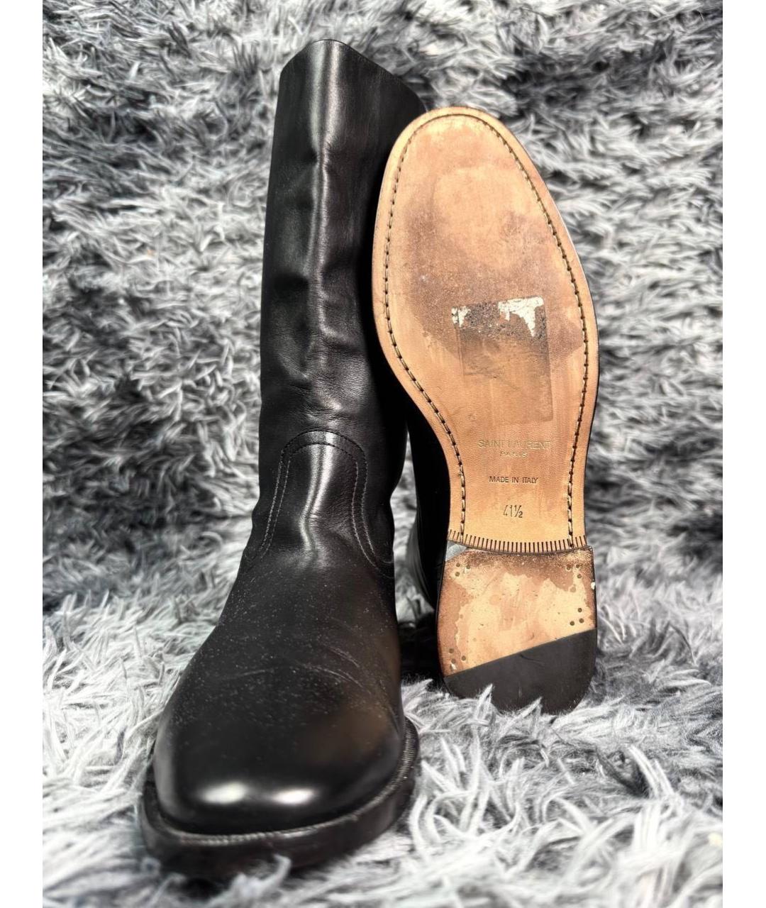 SAINT LAURENT Черные кожаные высокие ботинки, фото 3