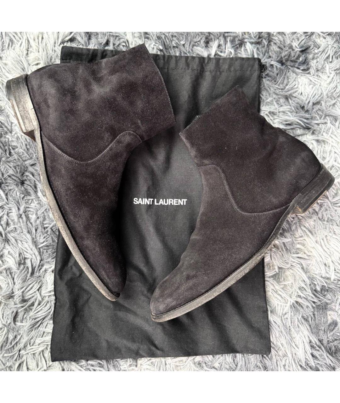 SAINT LAURENT Черные замшевые высокие ботинки, фото 7