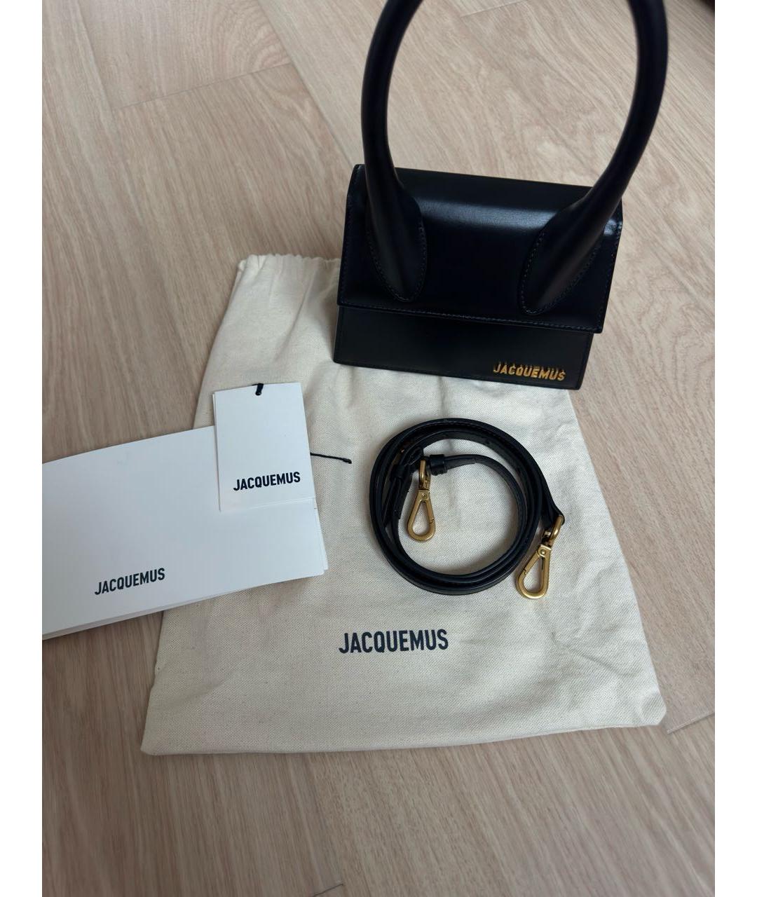 JACQUEMUS Черная кожаная сумка с короткими ручками, фото 5