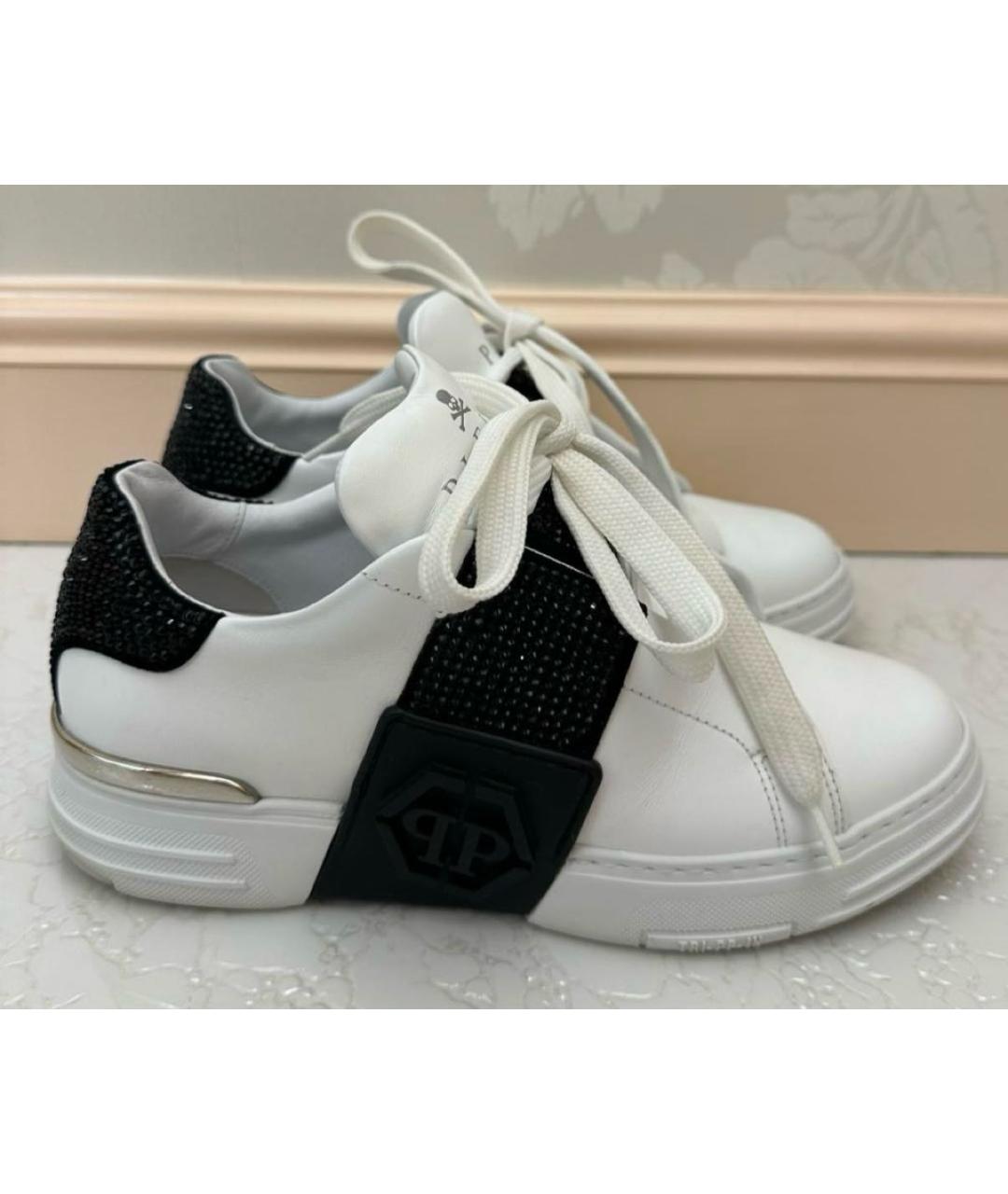 PHILIPP PLEIN Белые кожаные кроссовки, фото 4