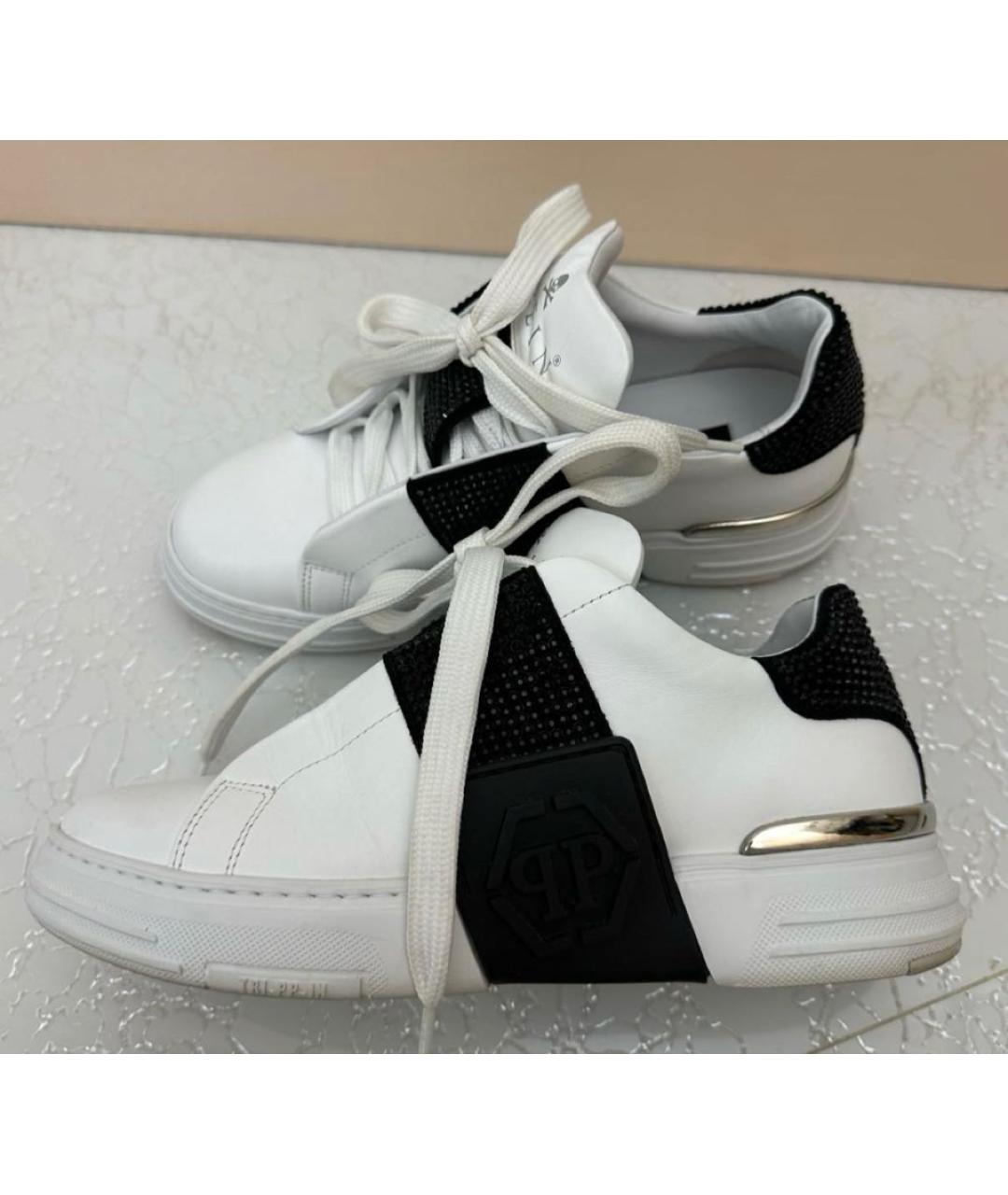 PHILIPP PLEIN Белые кожаные кроссовки, фото 3