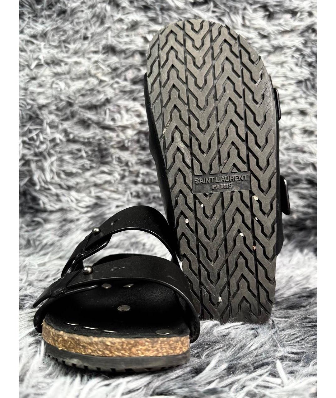 SAINT LAURENT Черные кожаные сандалии, фото 2