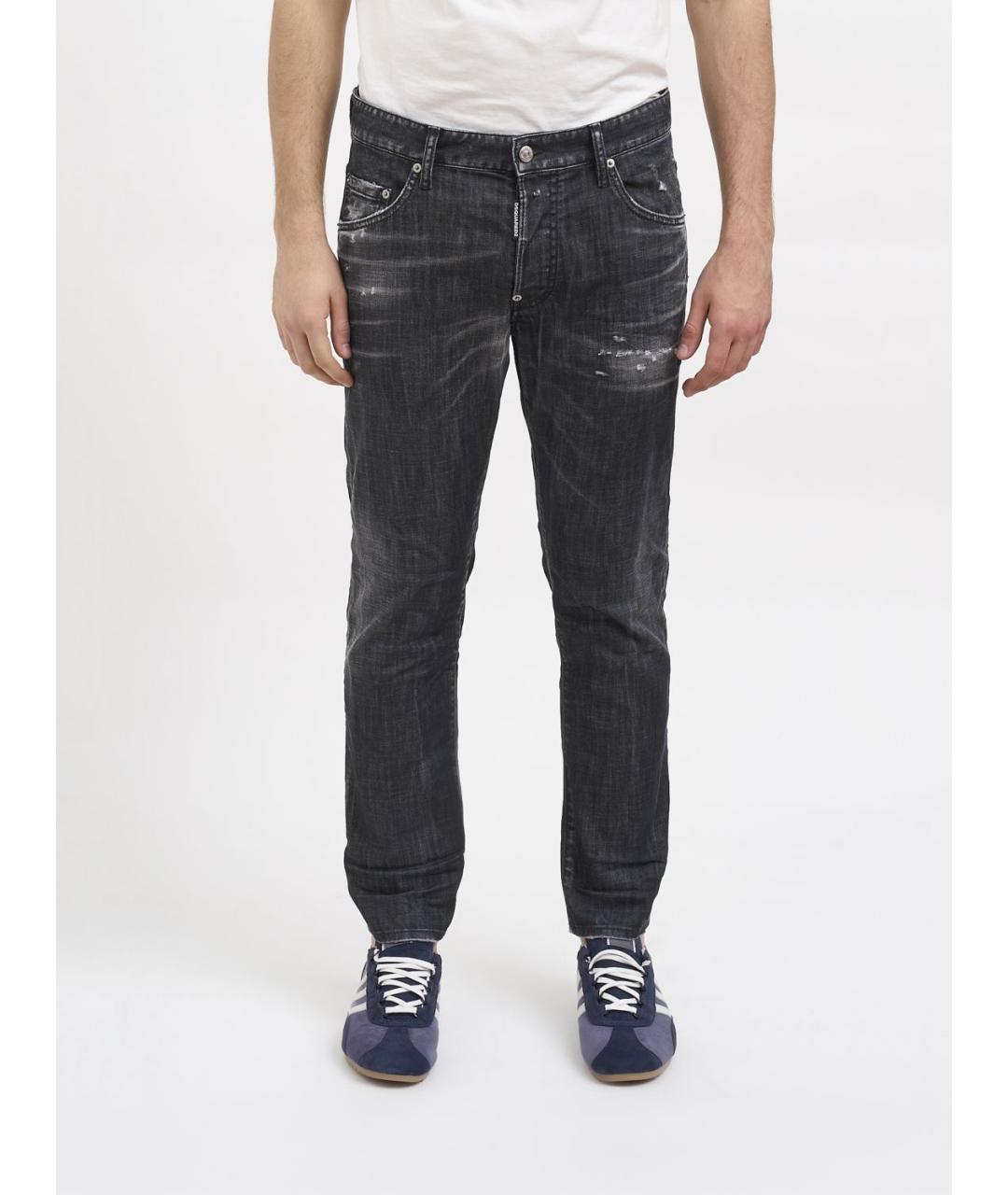 DSQUARED2 Черные хлопко-эластановые прямые джинсы, фото 4