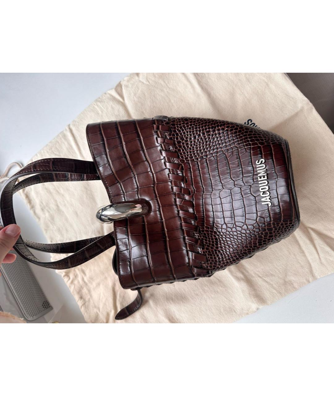 JACQUEMUS Коричневая кожаная сумка через плечо, фото 5