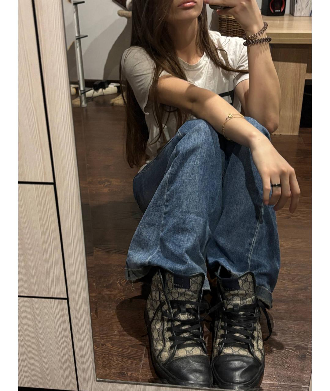 GUCCI Черные кожаные высокие кроссовки / кеды, фото 4