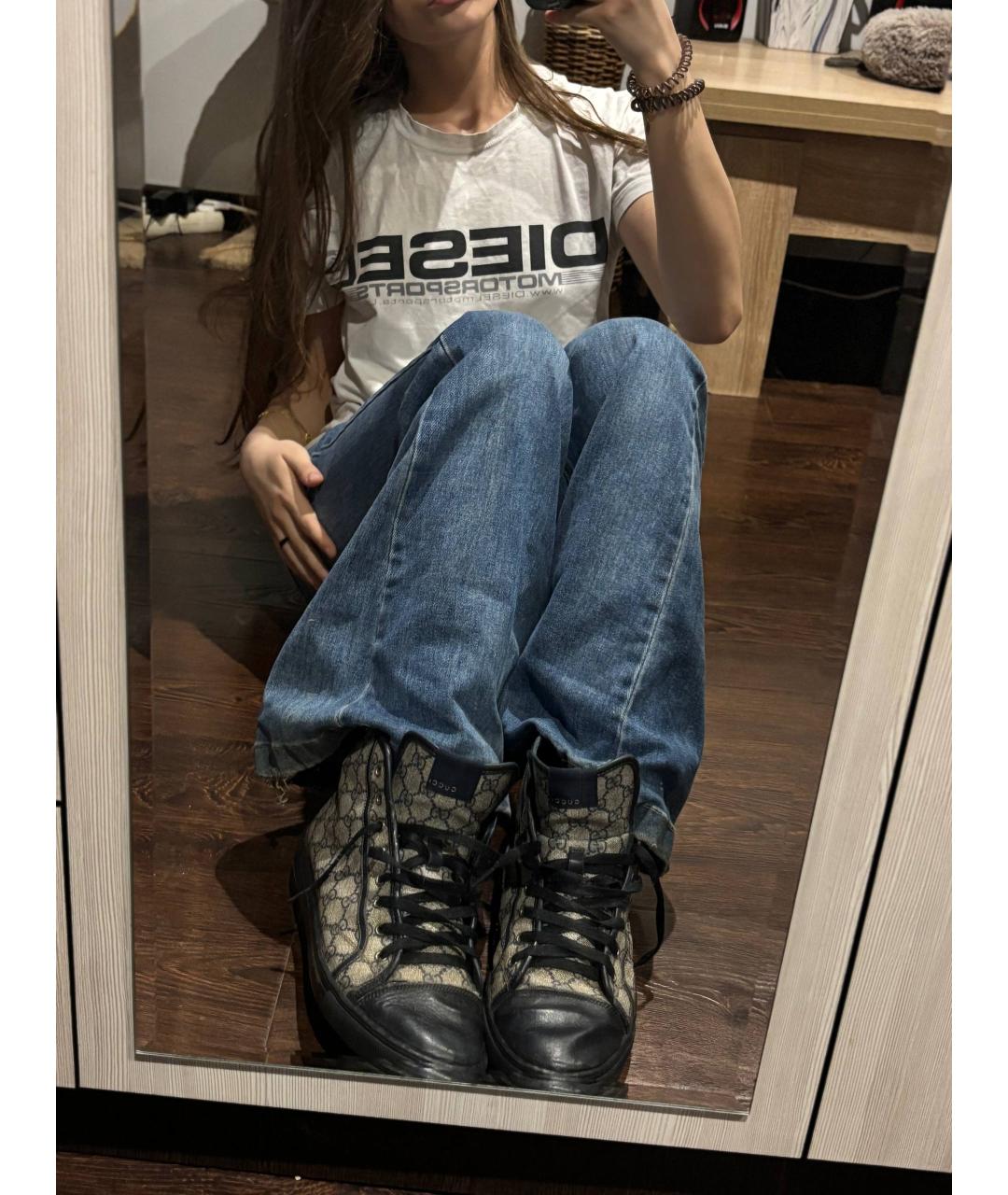 GUCCI Черные кожаные высокие кроссовки / кеды, фото 2