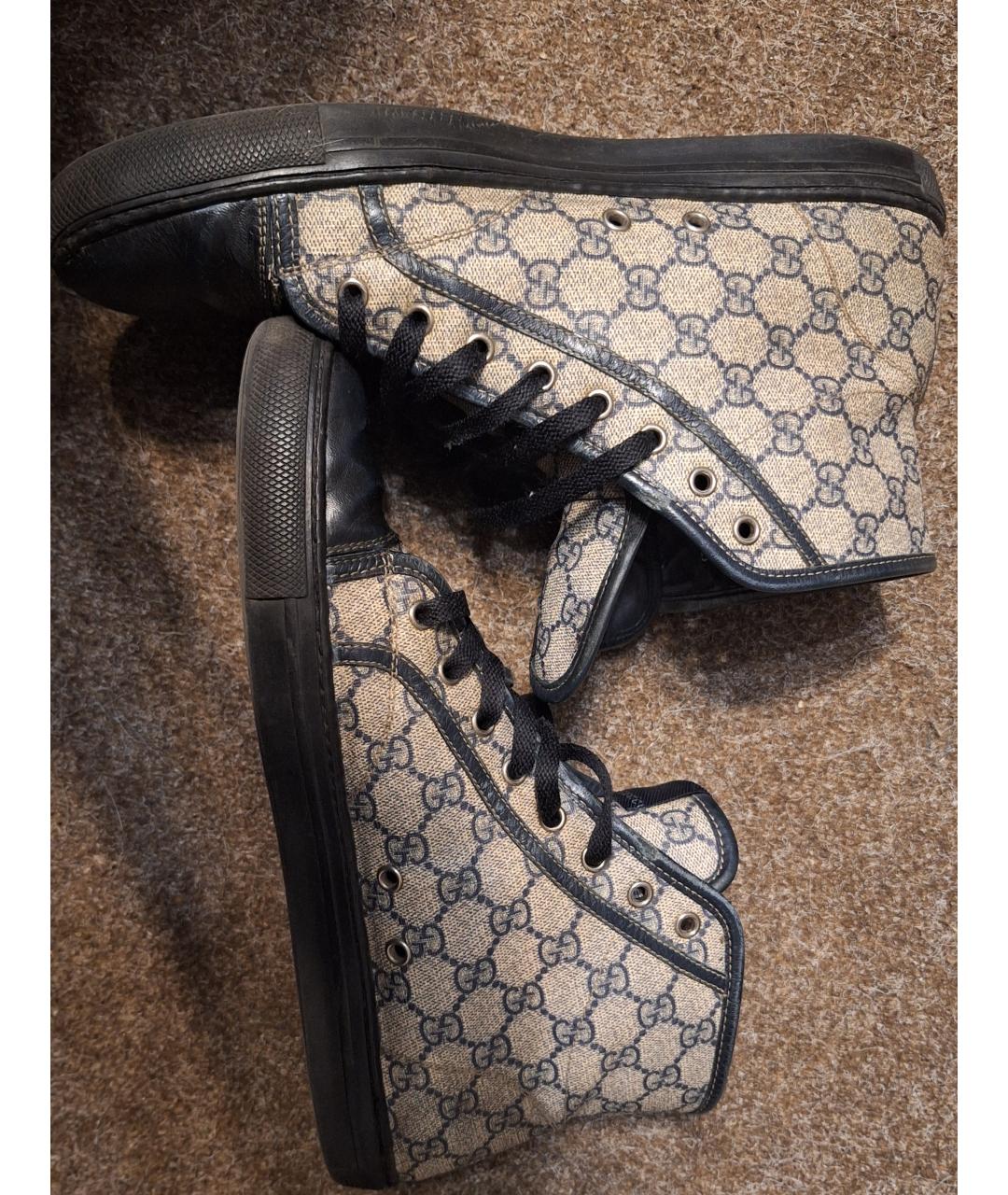 GUCCI Черные кожаные высокие кроссовки / кеды, фото 6