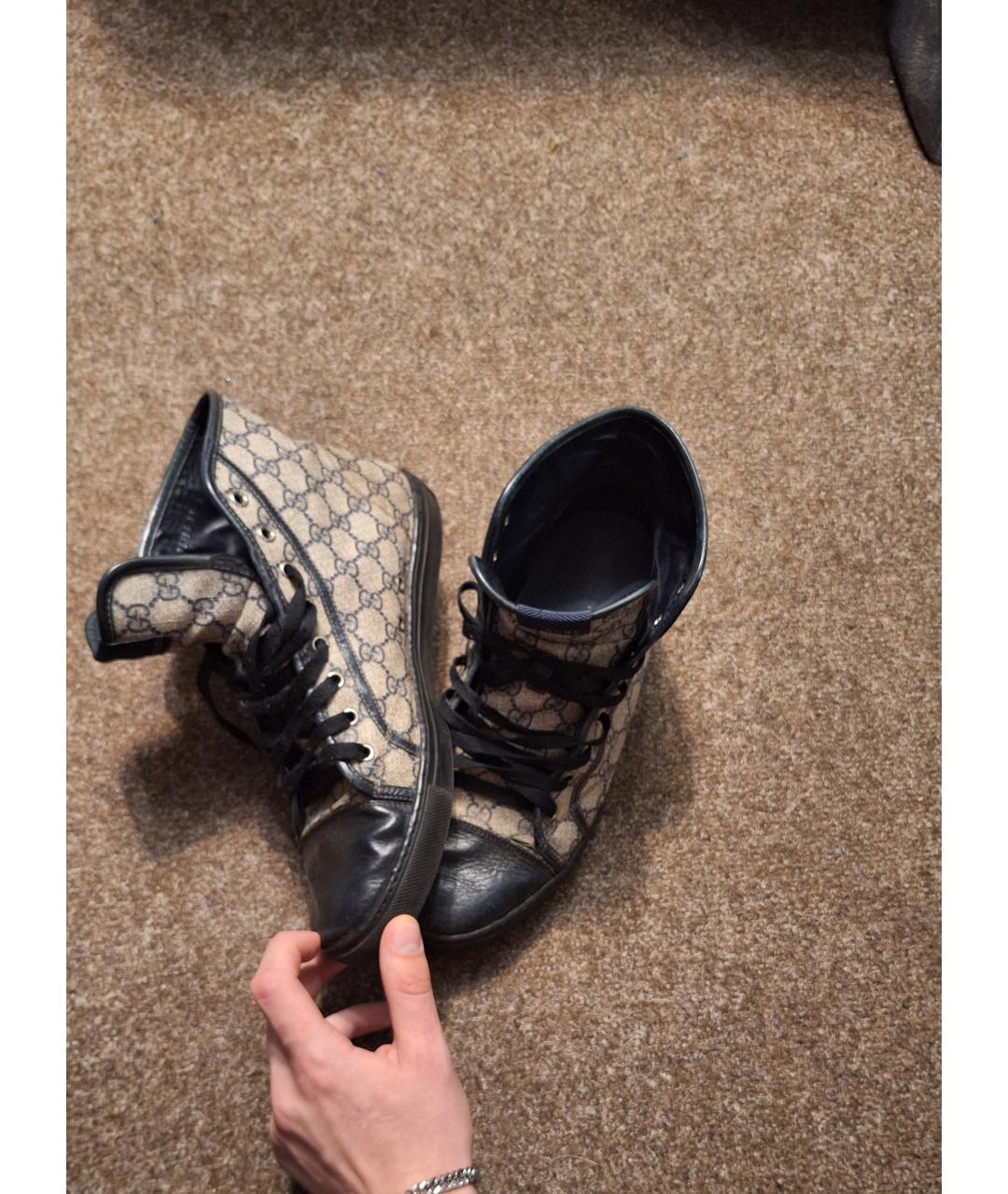 GUCCI Черные кожаные высокие кроссовки / кеды, фото 3