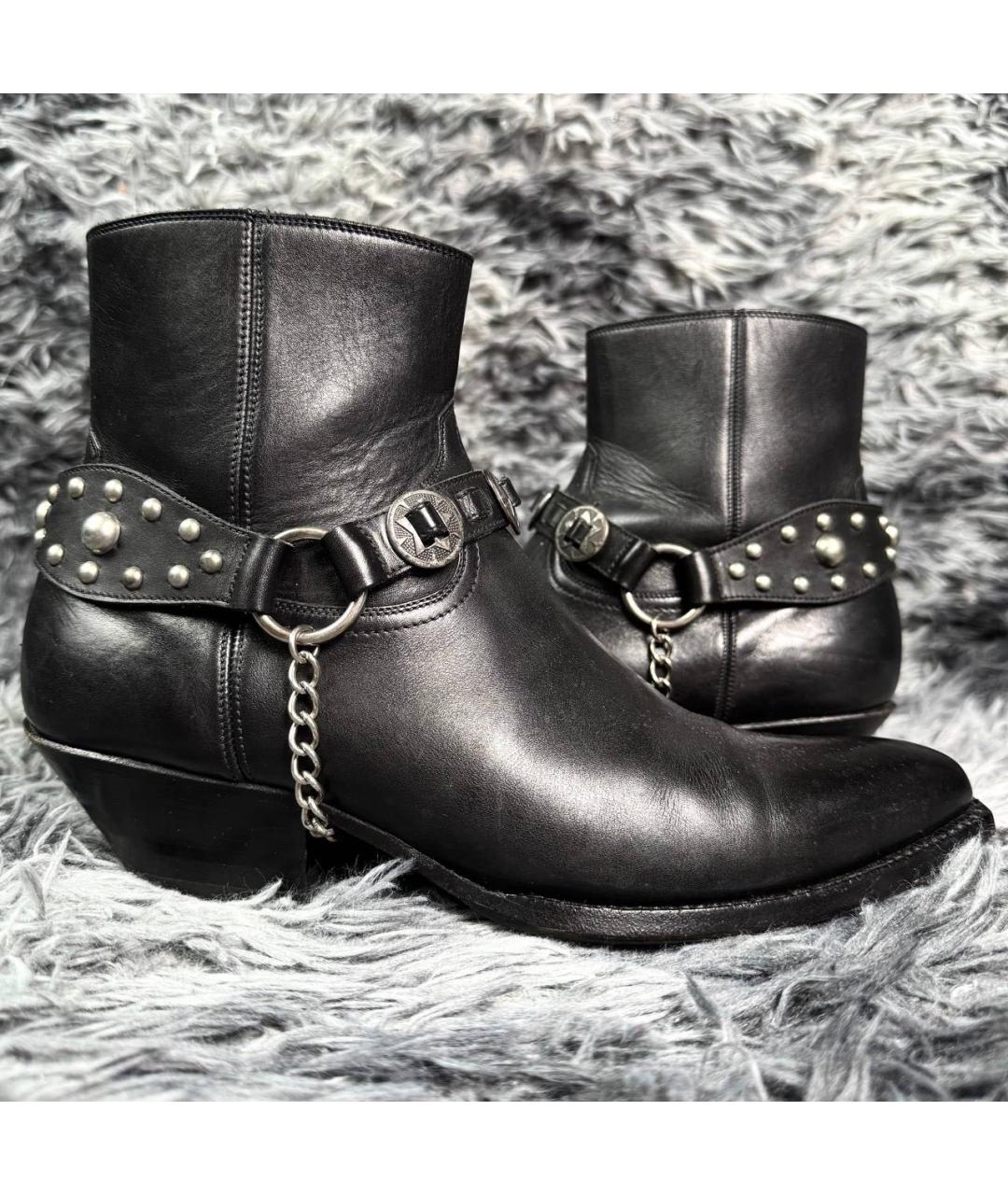 SAINT LAURENT Черные кожаные высокие ботинки, фото 3