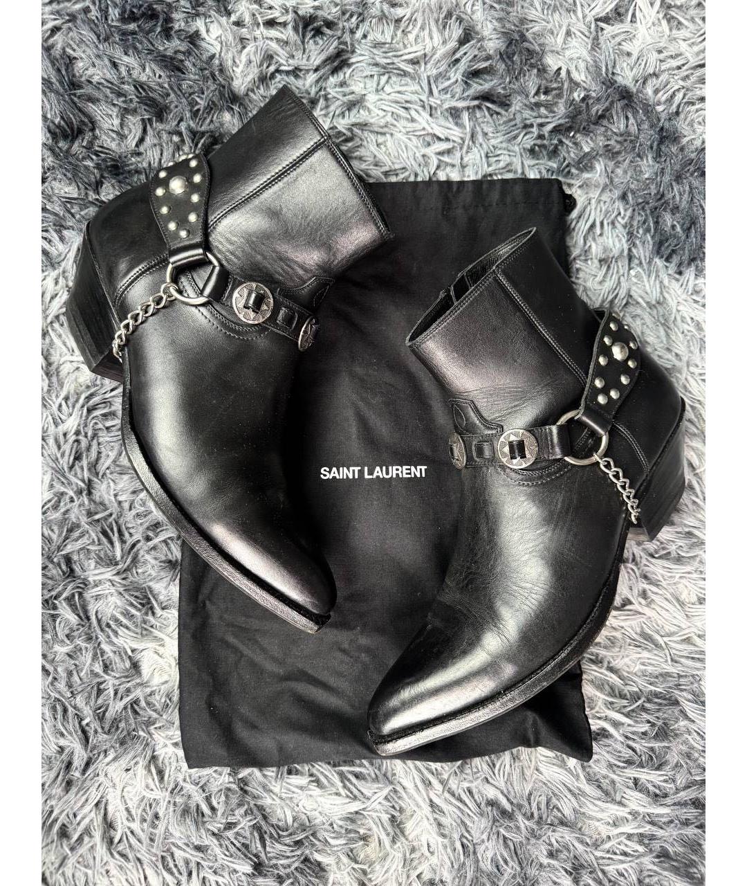 SAINT LAURENT Черные кожаные высокие ботинки, фото 8