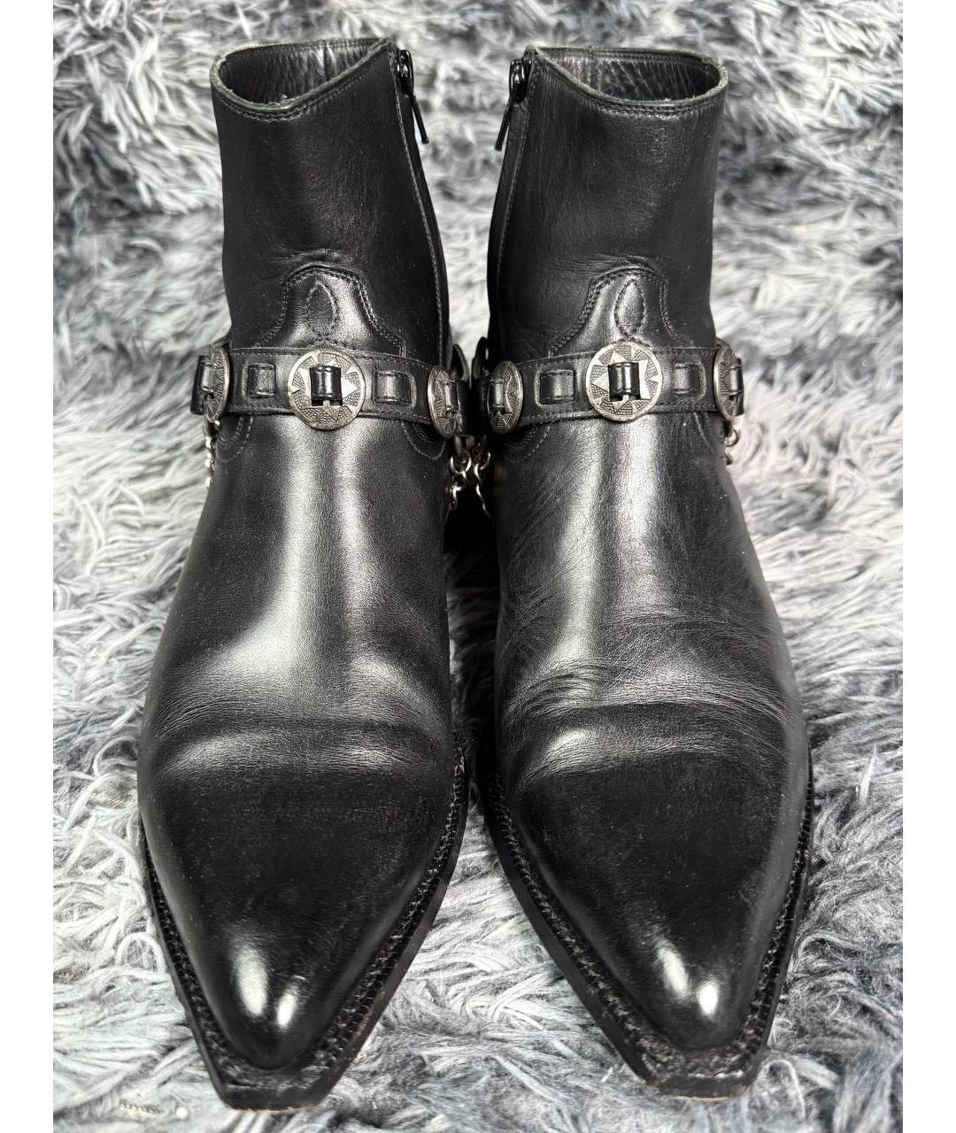 SAINT LAURENT Черные кожаные высокие ботинки, фото 2