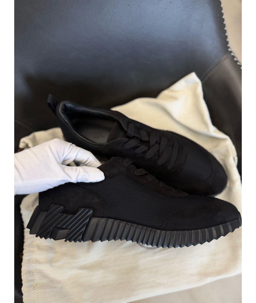 HERMES Черные текстильные низкие кроссовки / кеды, фото 7