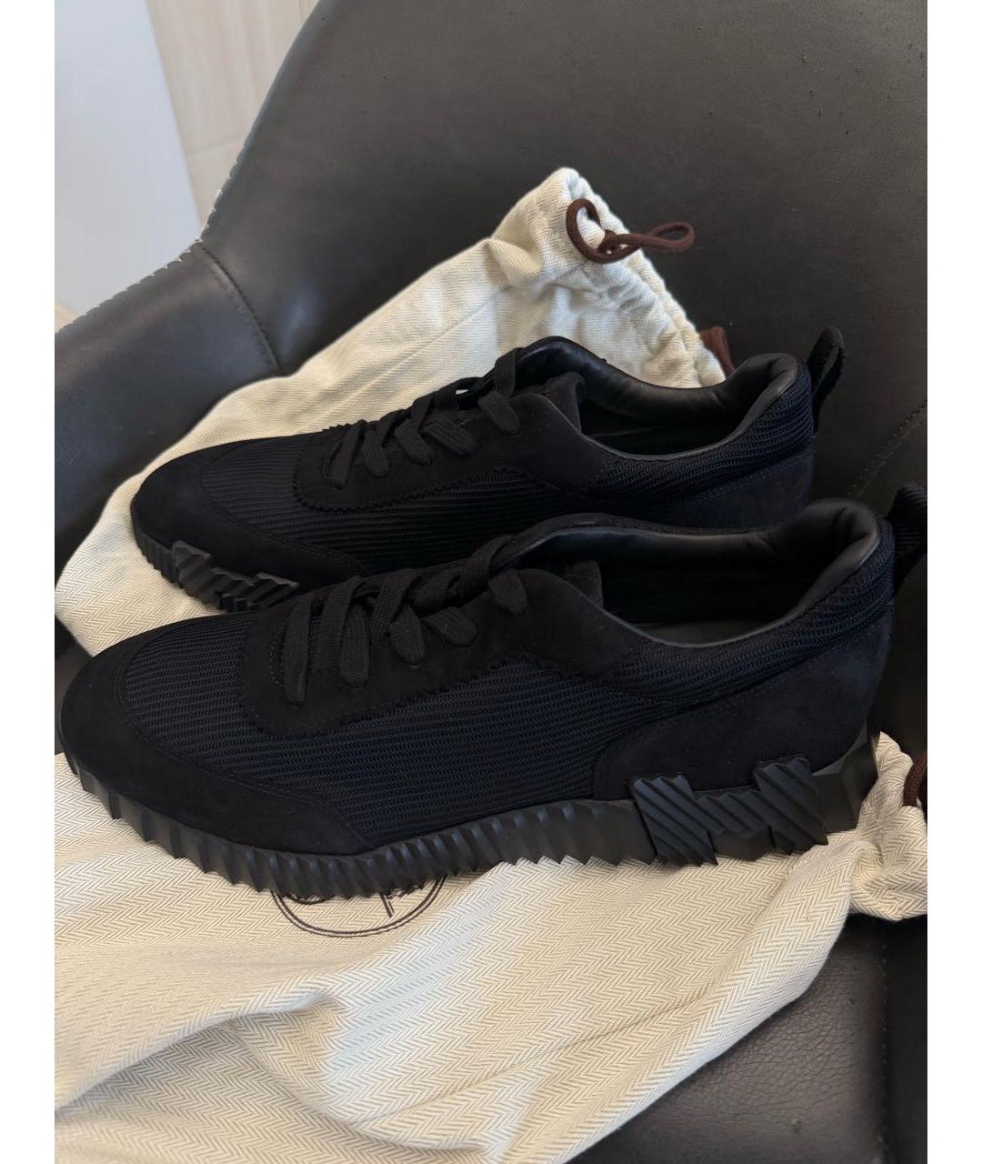 HERMES Черные текстильные низкие кроссовки / кеды, фото 2