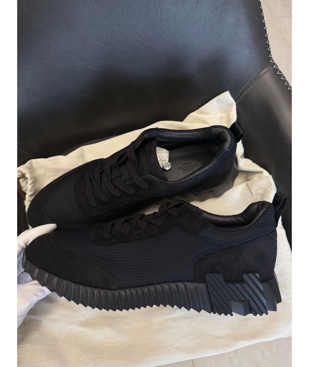 HERMES Черные текстильные низкие кроссовки / кеды, фото 5