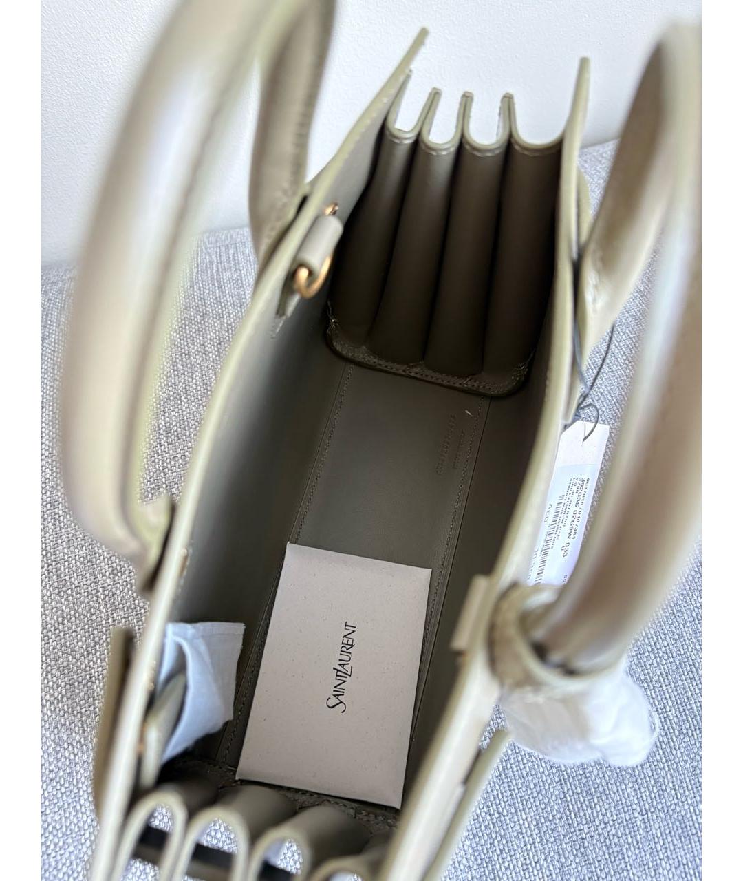 SAINT LAURENT Хаки кожаная сумка с короткими ручками, фото 4