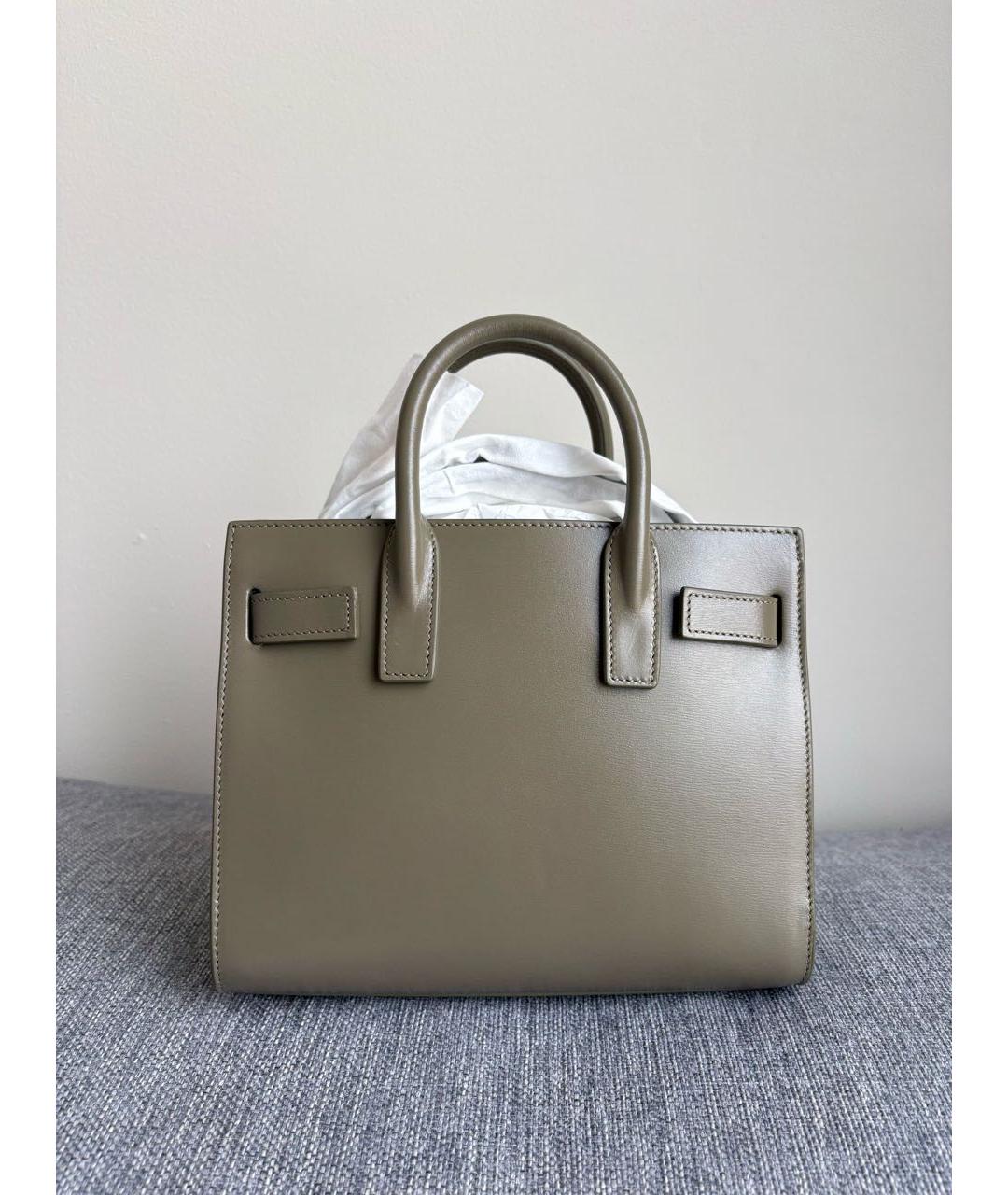 SAINT LAURENT Хаки кожаная сумка с короткими ручками, фото 3
