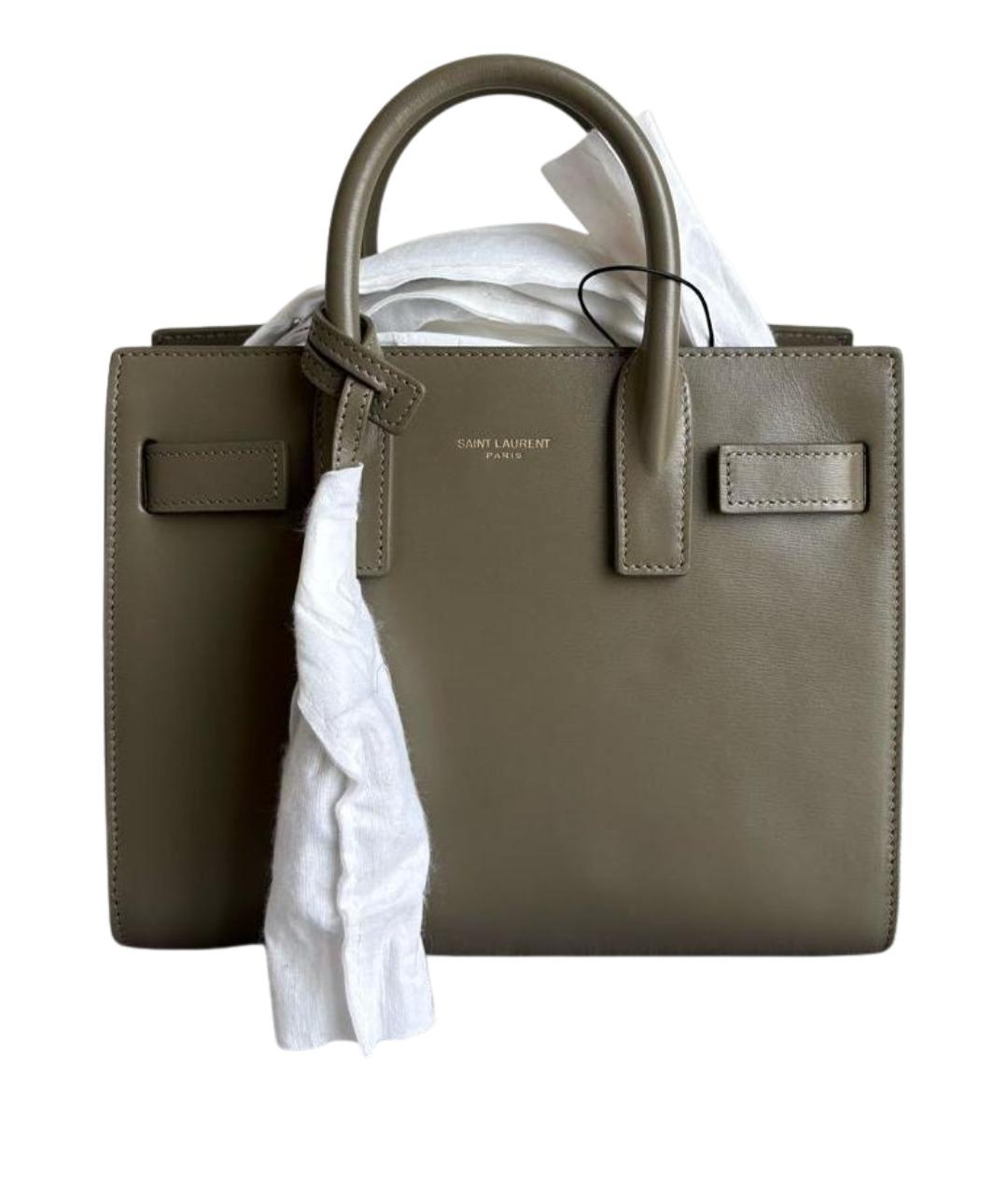 SAINT LAURENT Хаки кожаная сумка с короткими ручками, фото 1