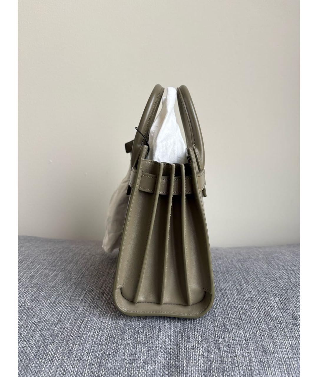 SAINT LAURENT Хаки кожаная сумка с короткими ручками, фото 2