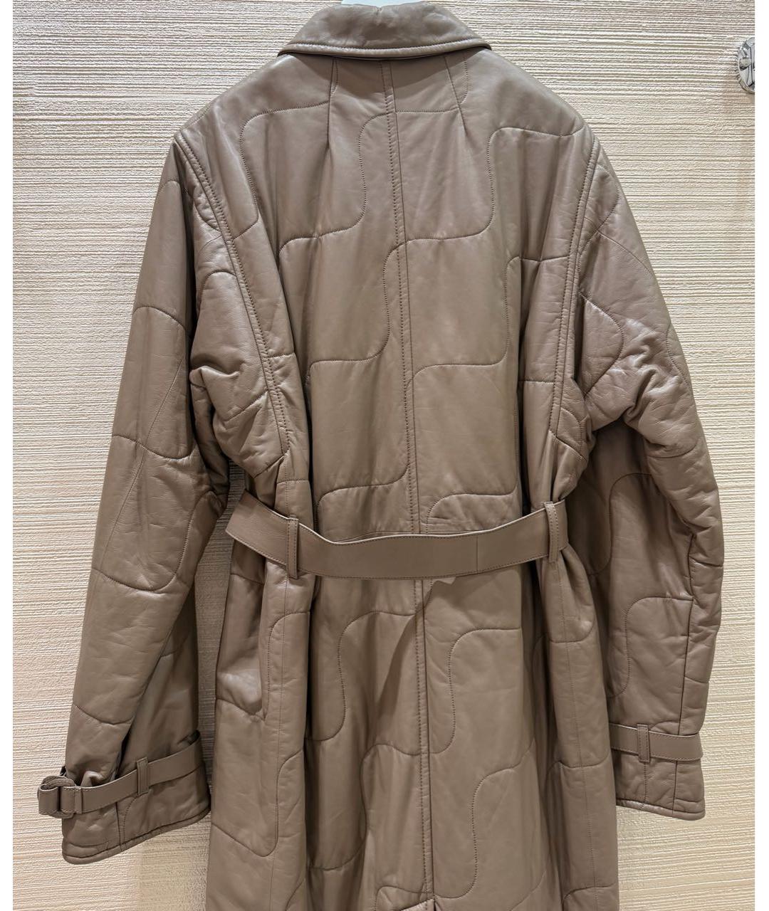 HERMES Бежевое кожаное пальто, фото 3