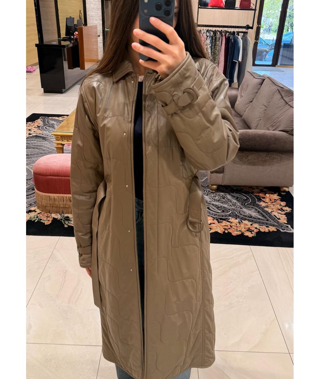 HERMES Бежевое кожаное пальто, фото 8