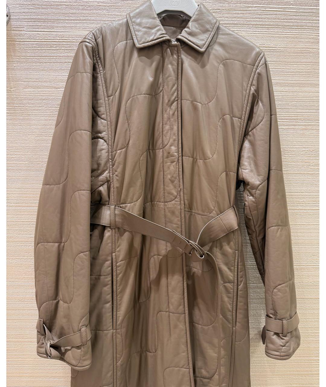 HERMES Бежевое кожаное пальто, фото 2