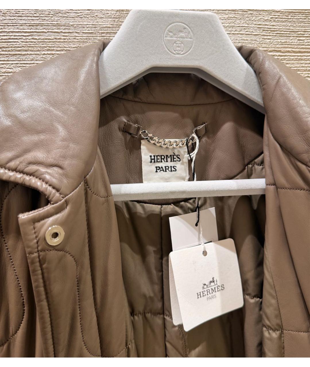 HERMES Бежевое кожаное пальто, фото 5