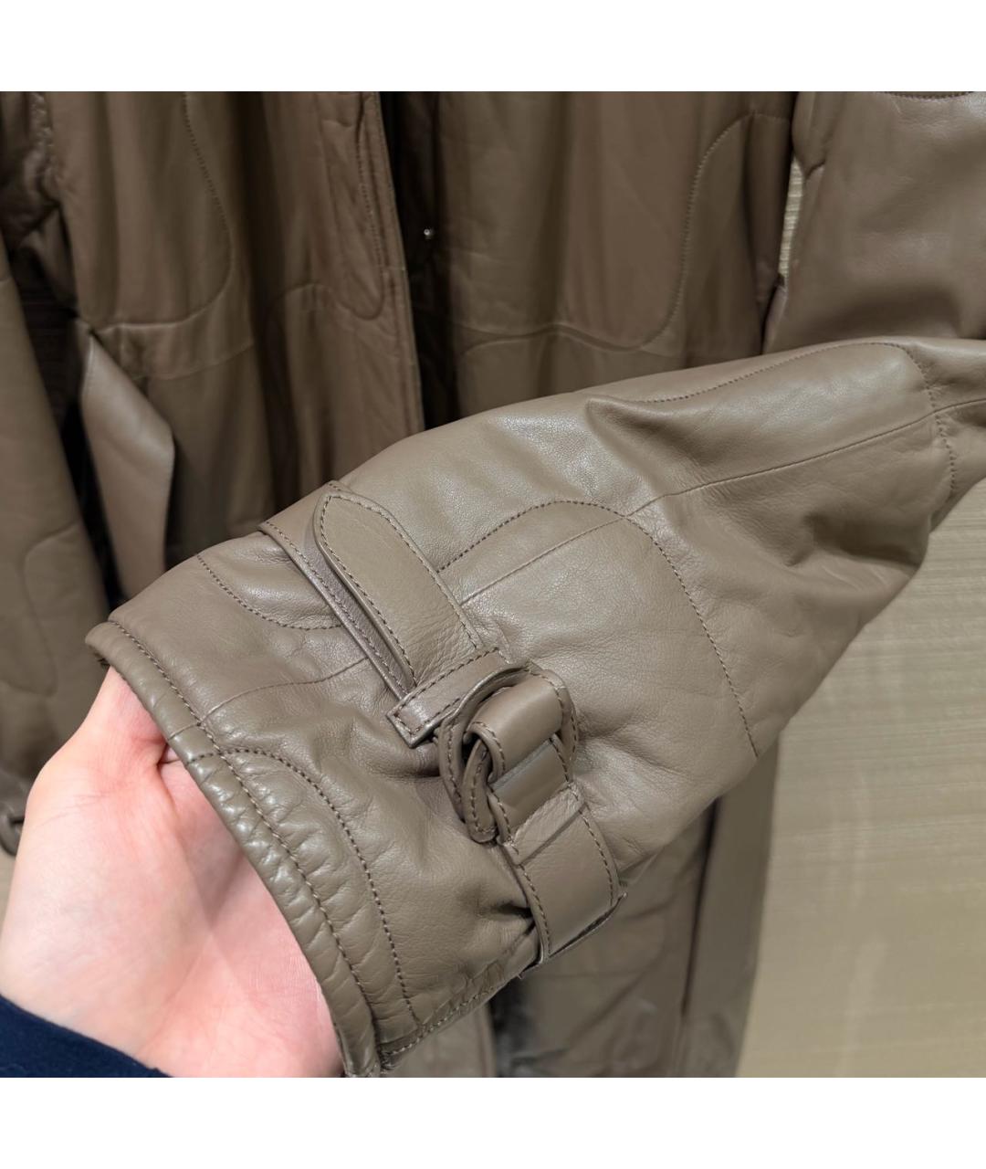 HERMES Бежевое кожаное пальто, фото 7