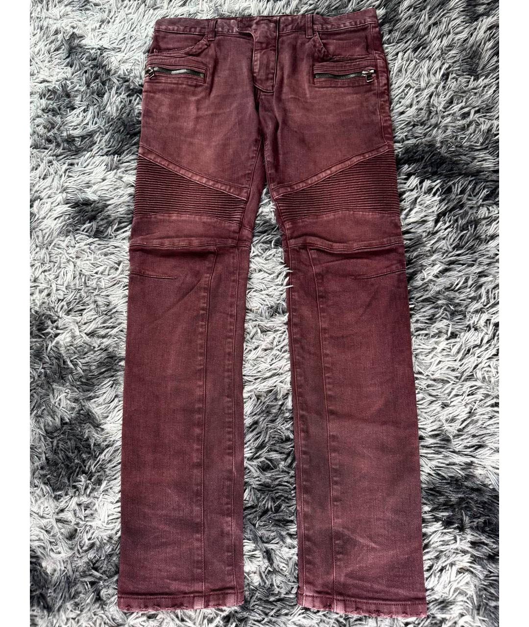 BALMAIN Бордовые хлопковые джинсы скинни, фото 1