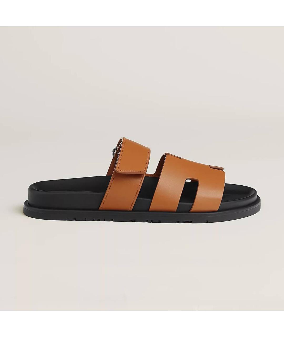 HERMES Коричневые кожаные шлепанцы, фото 6