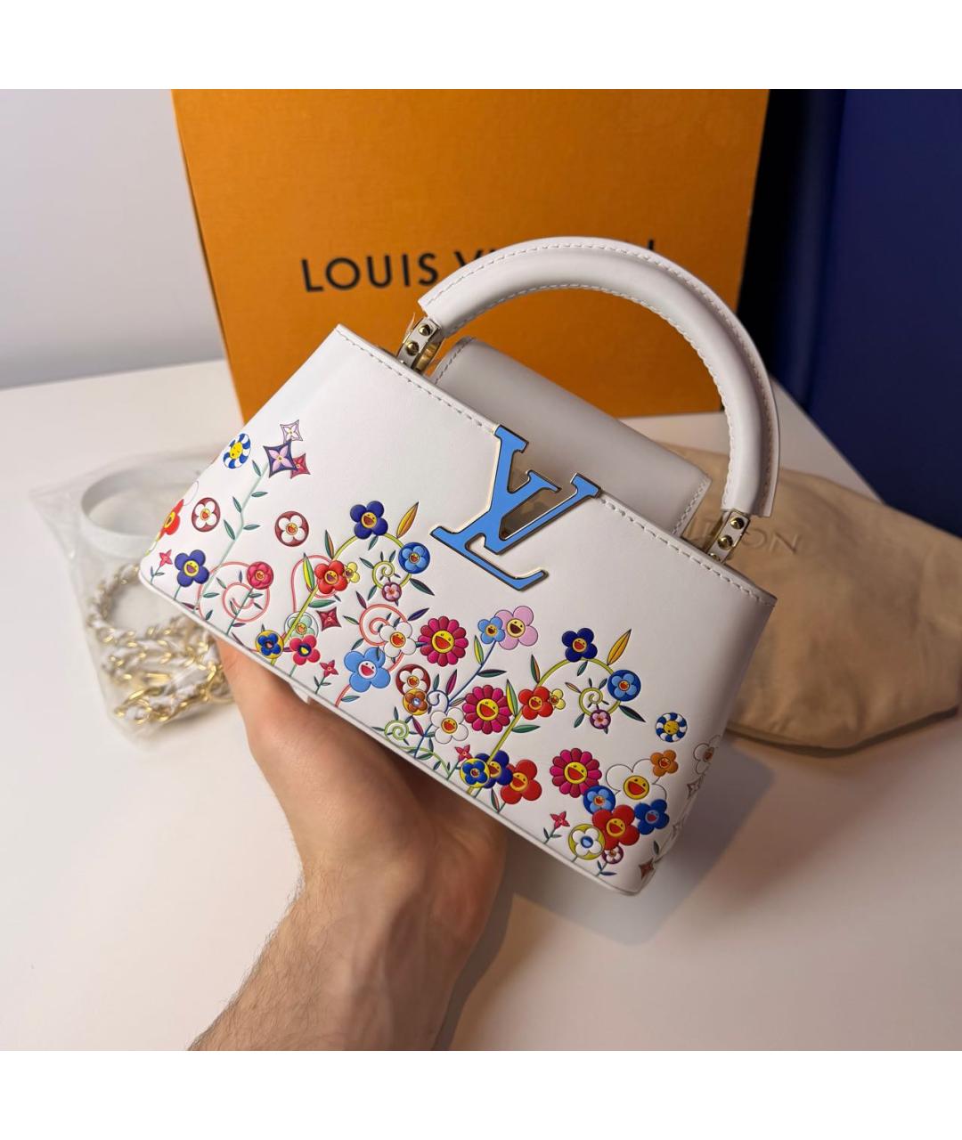 LOUIS VUITTON Белая кожаная сумка с короткими ручками, фото 7