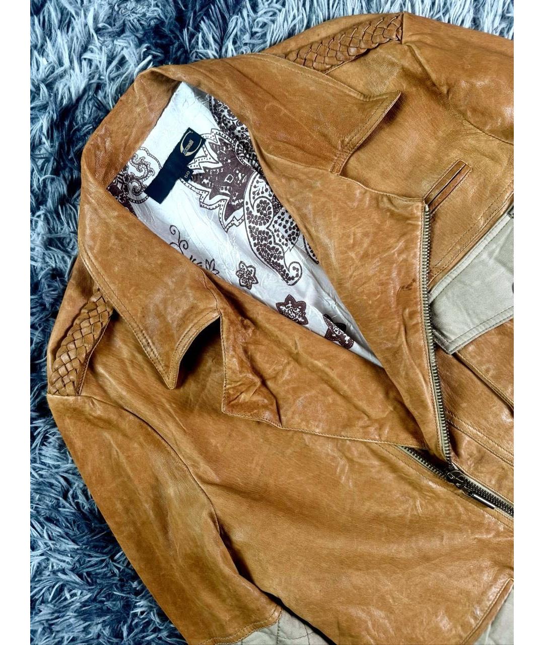 JUST CAVALLI Коричневая кожаная куртка, фото 4