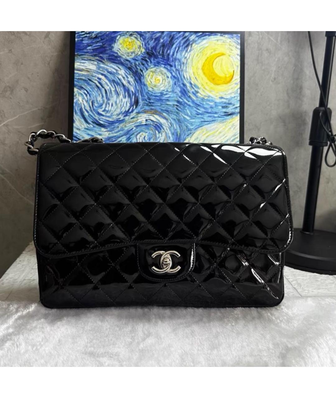 CHANEL Черная сумка через плечо из лакированной кожи, фото 6