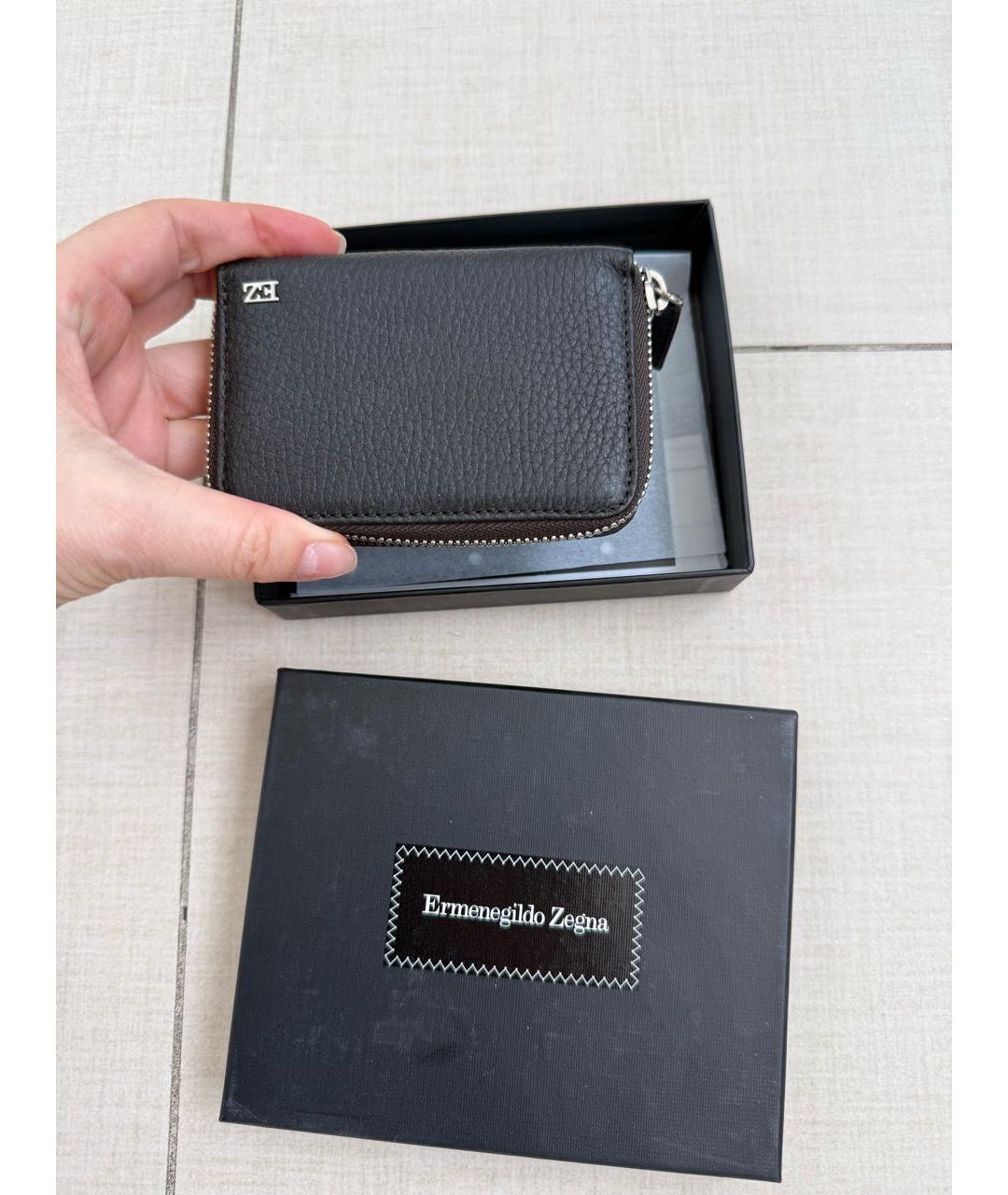 ZEGNA Коричневый кожаный кошелек, фото 4