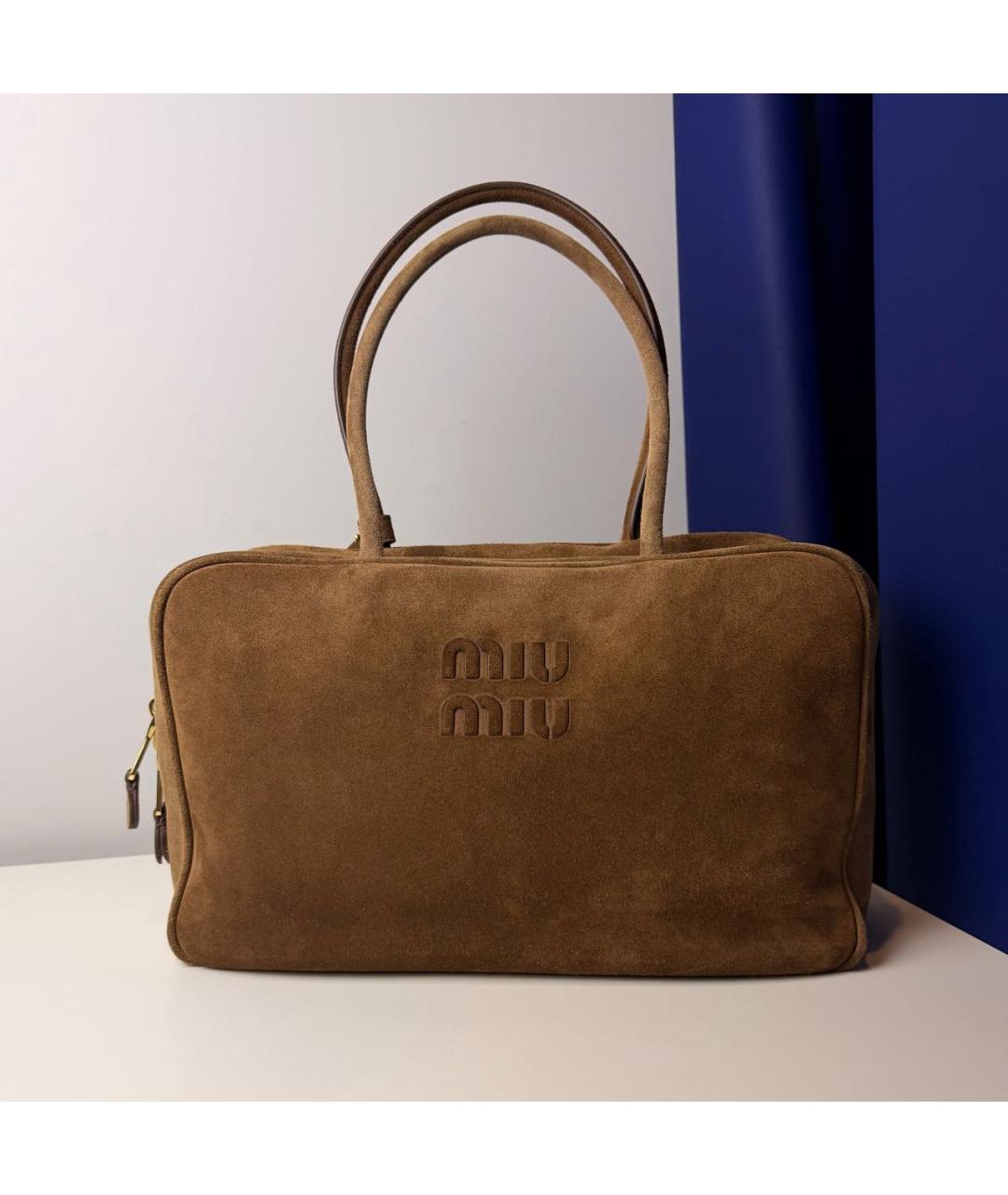 MIU MIU Коричневая замшевая сумка тоут, фото 9
