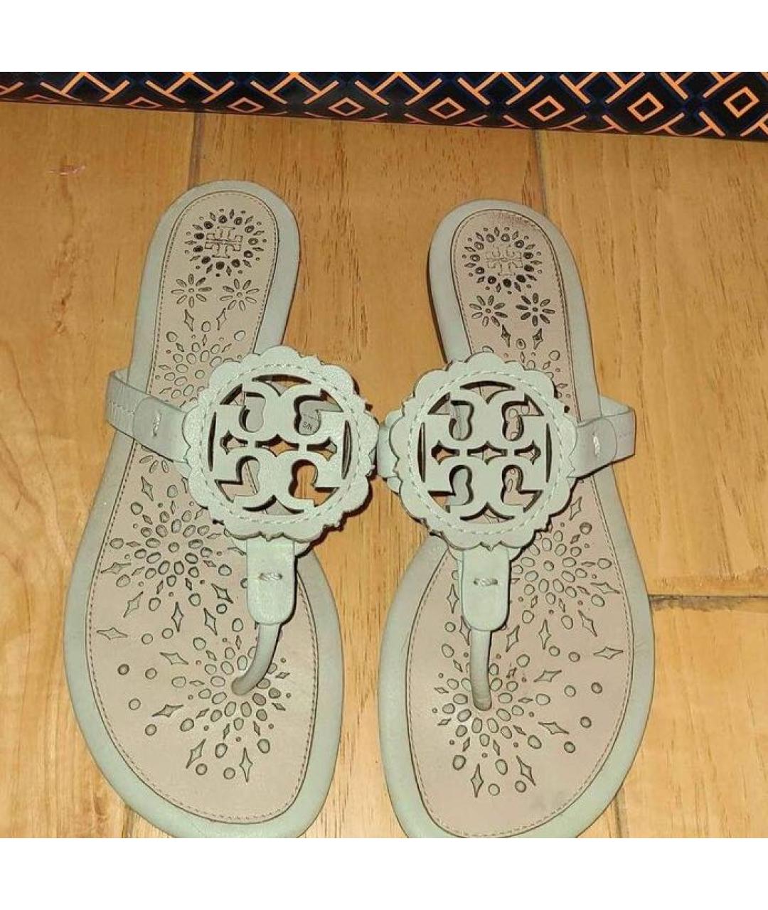 TORY BURCH Зеленые кожаные шлепанцы, фото 5