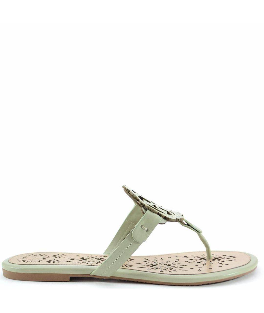 TORY BURCH Зеленые кожаные шлепанцы, фото 1