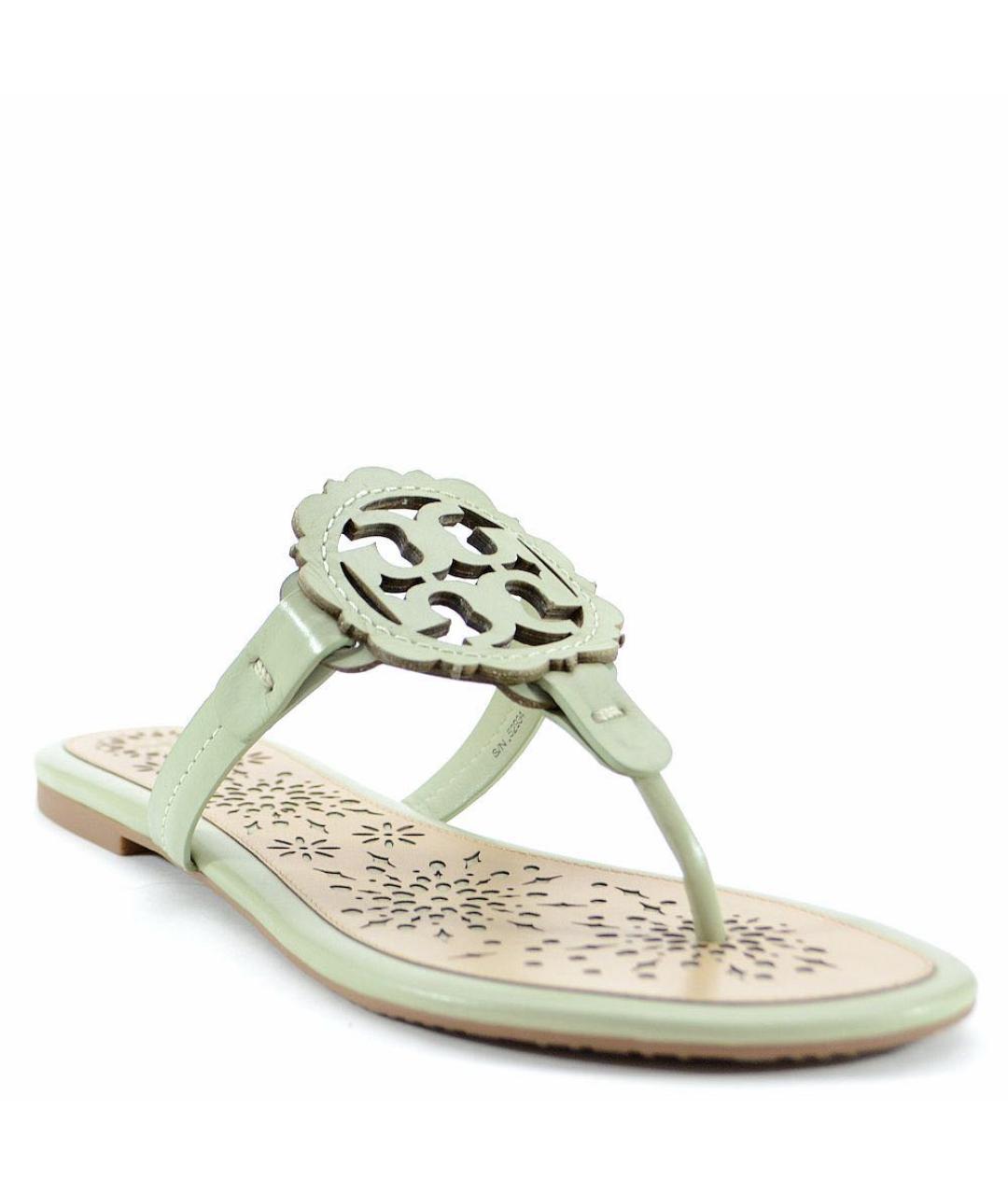 TORY BURCH Зеленые кожаные шлепанцы, фото 2