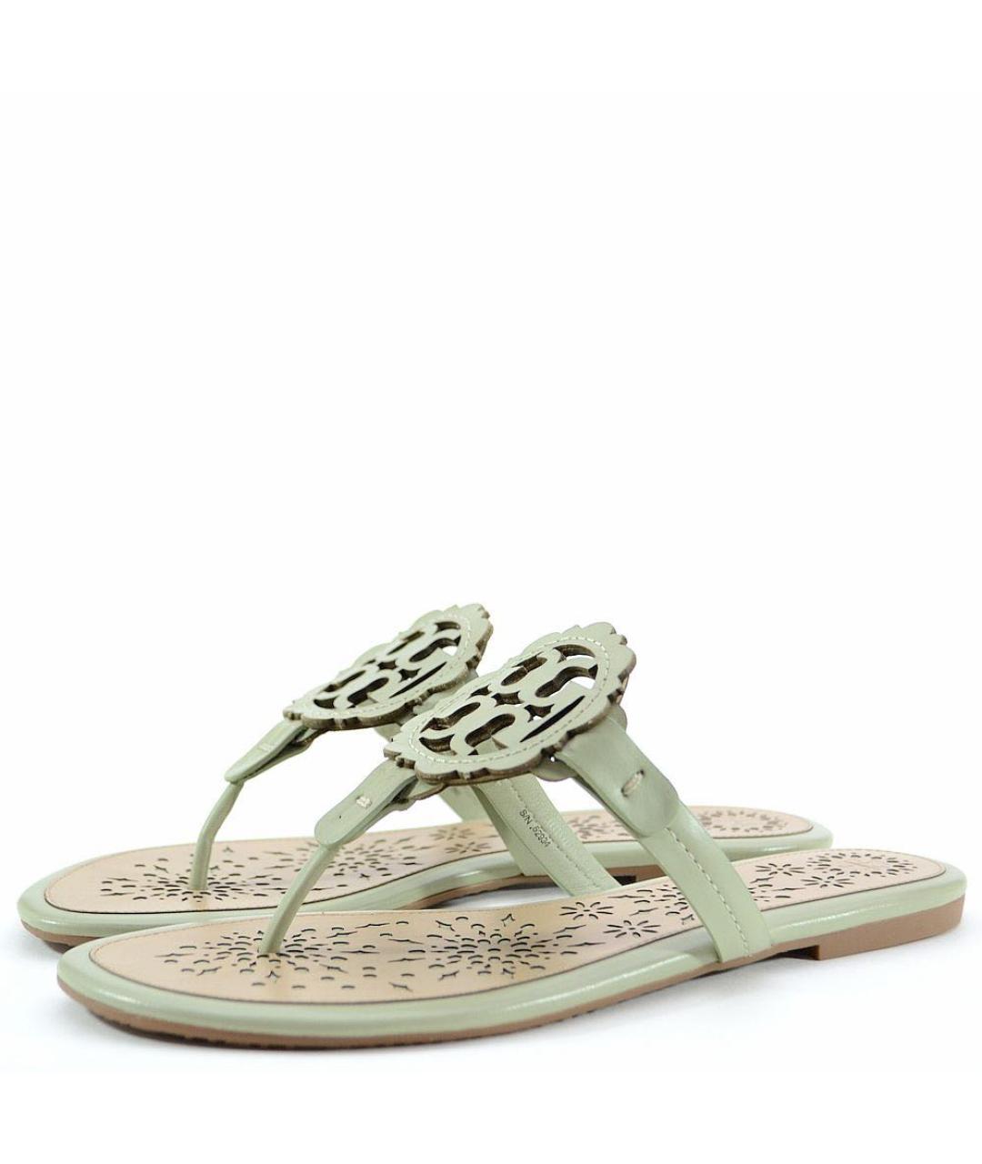 TORY BURCH Зеленые кожаные шлепанцы, фото 4