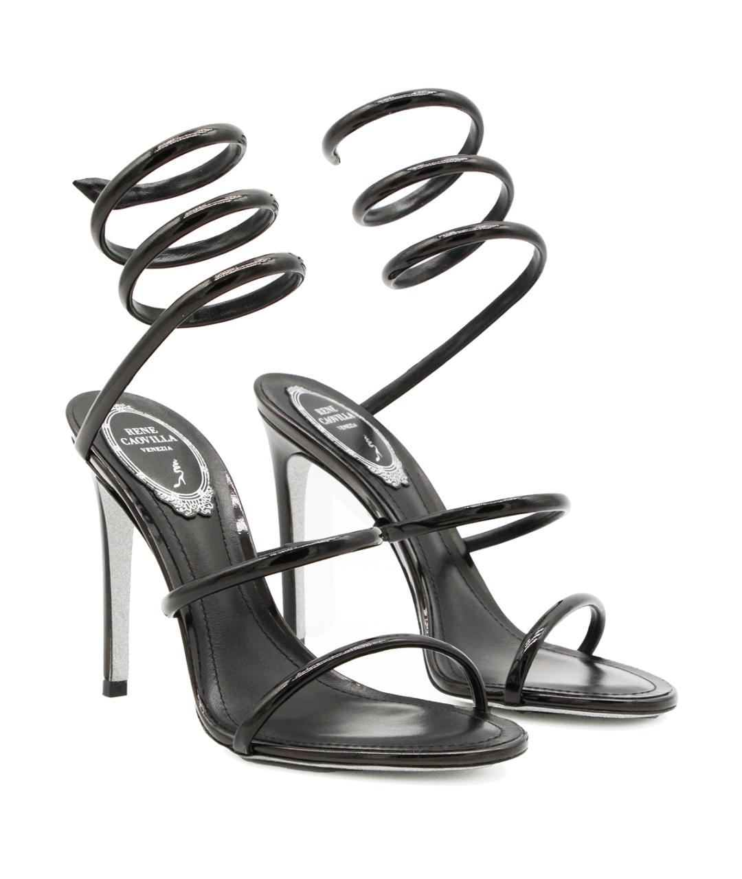 RENE CAOVILLA Черные кожаные босоножки, фото 2