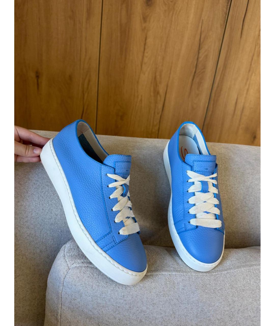 SANTONI Синие кожаные кеды, фото 2